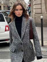 Lizakosht Vintage Elegant Woolen Lapel Blazer Coat Female Chic Double Button Long Sleeve Jacket Fashion Women Commuting Street Overcoats